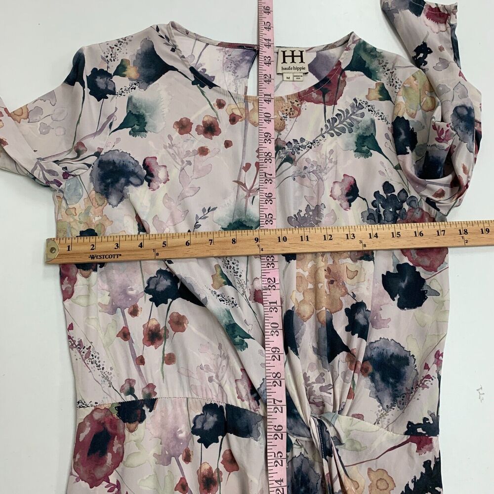 Haute Hippie Twist Front Asymmetrical Dress Women M Medium Floral Quarter Sleeve - Picture 9 of 14